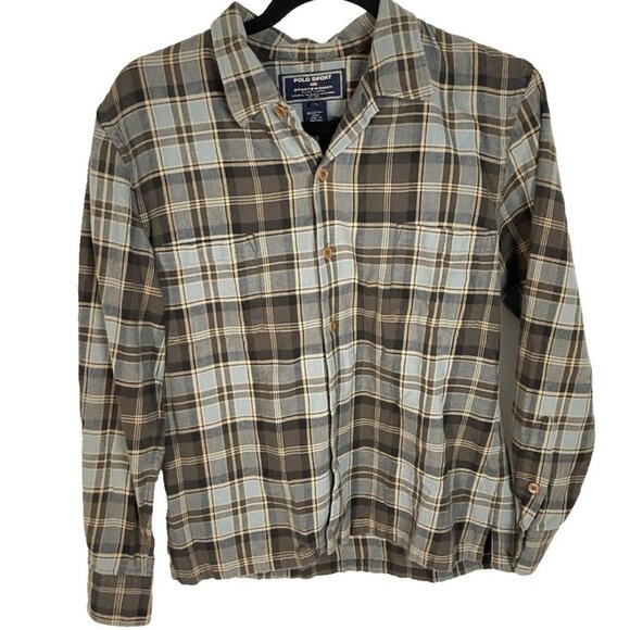 Vintage Polo Sport Ralph Lauren Shirt Womens sz M Blue Brown Plaid Cotton 90s - Picture 7 of 8
